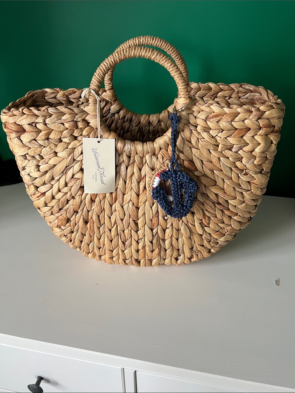 Universal Thread Woven Straw Tote Bag with Round Handles and Bagcharms